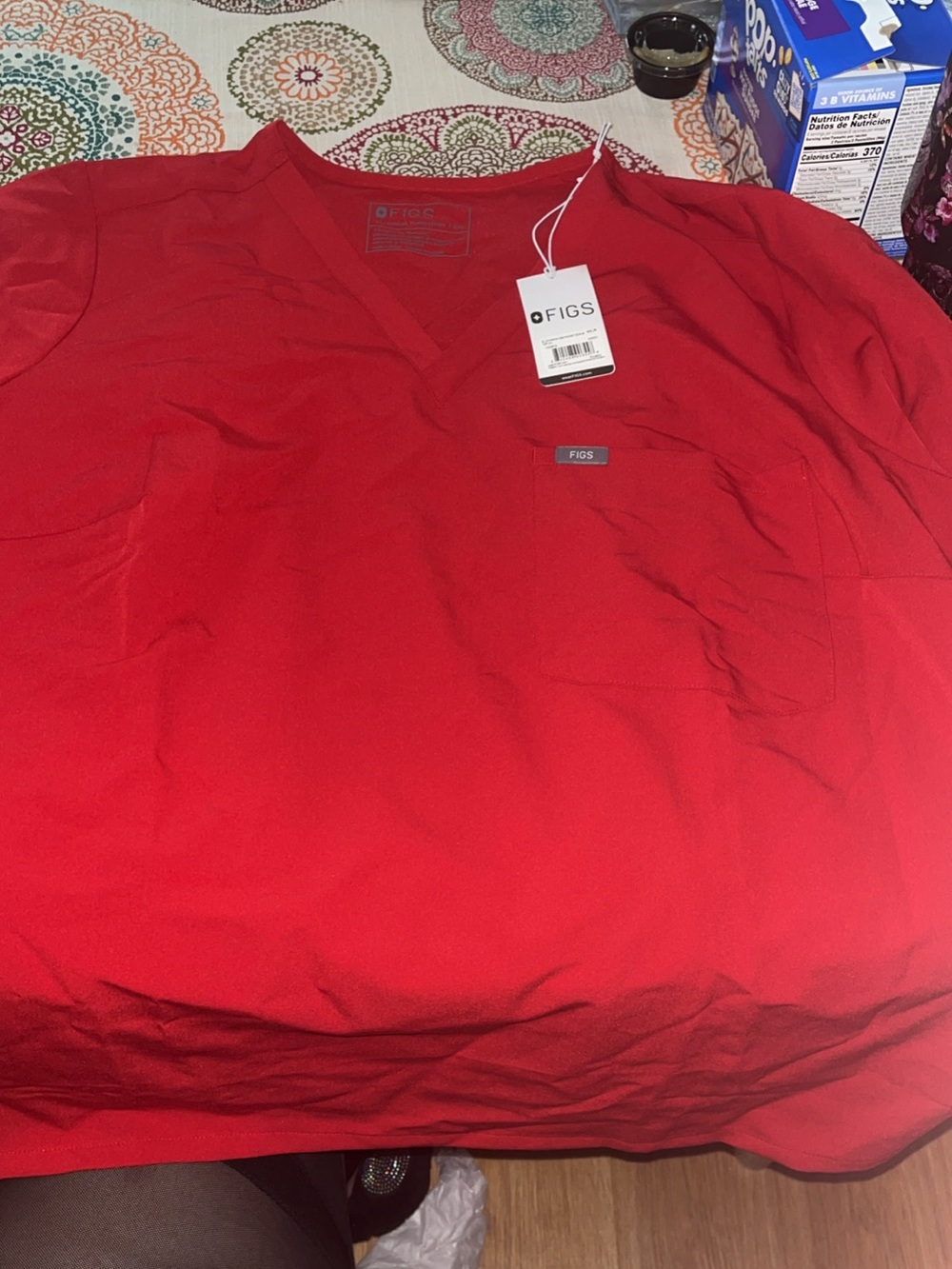 FIGS Women’s Red V-Neck Scrub Top